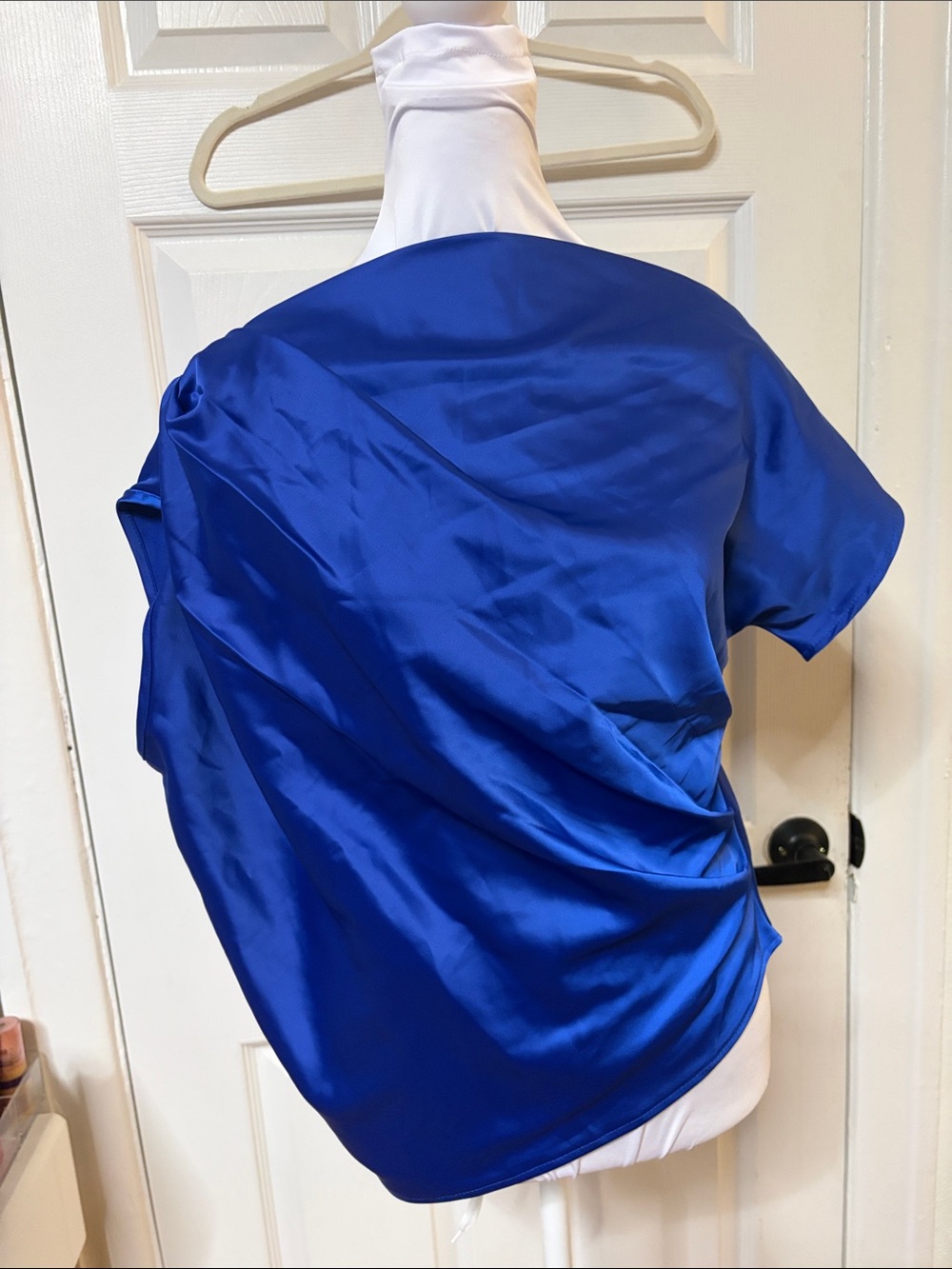SHEIN Royal Blue Satin One-Shoulder Blouse